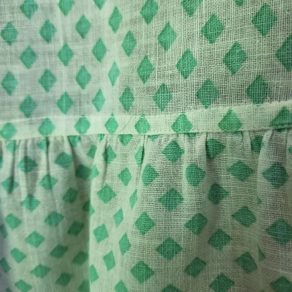 OOAK Half Apron Vintage Kitchen Turquoise Aqua White Plaid with Rick Rack Hem